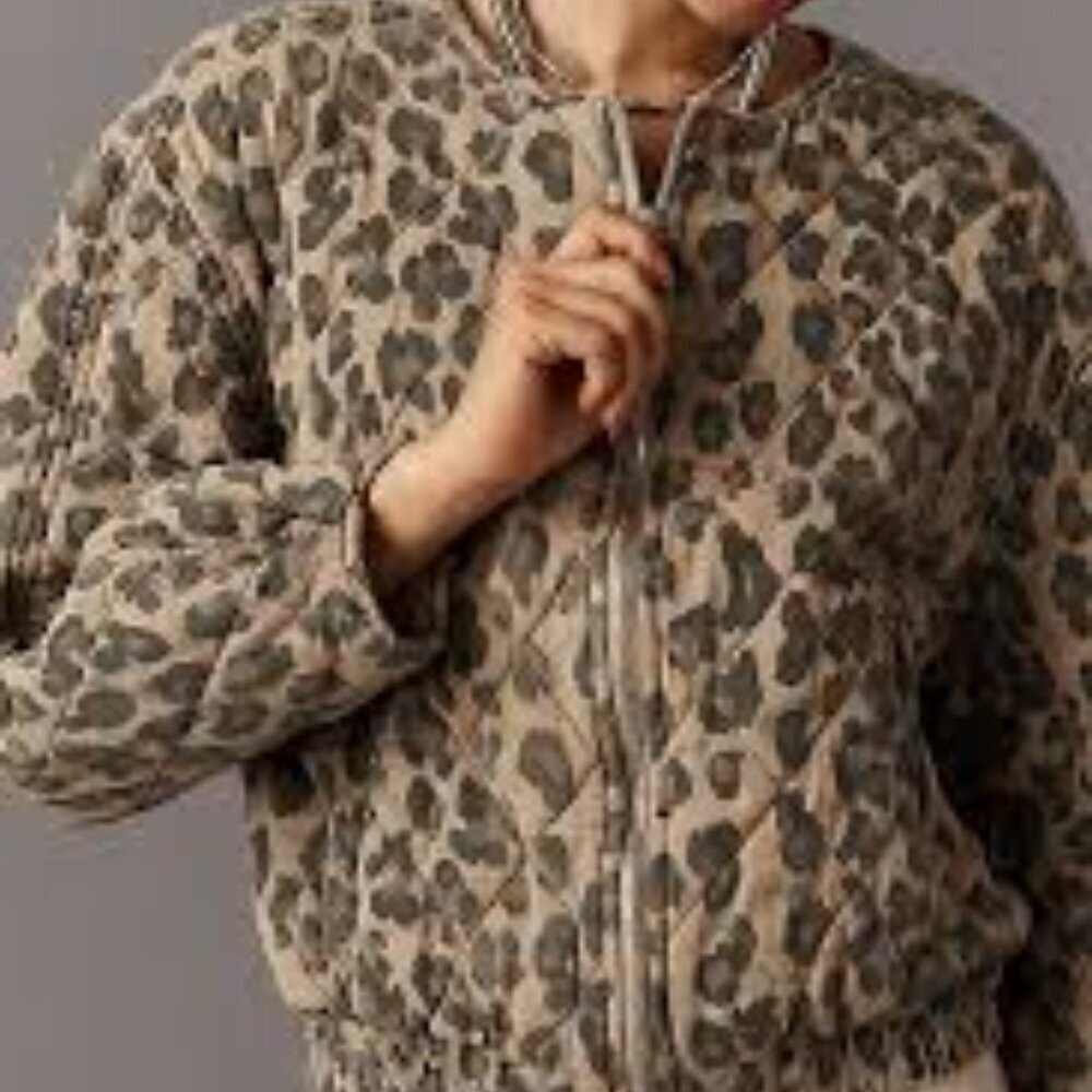 BLANK NYC Quilted Tencel Leopard Print Cropped Biker Brown Black Jacket Size S - Picture 2 of 9